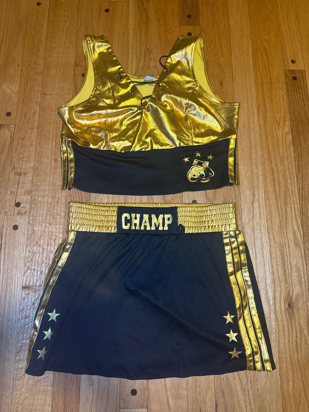 Women’s Boxer Costume XL Gold Black Champ Boxing Halloween Costume 2 Piece